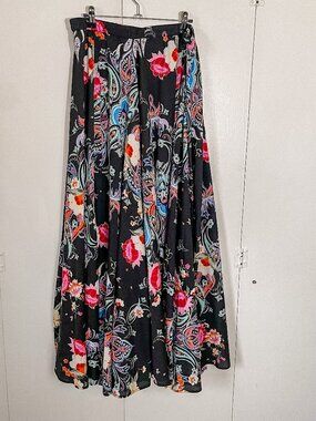 Cupio Boho Dark Floral Maxi Skirt Festival Grunge Fairy, Size Large